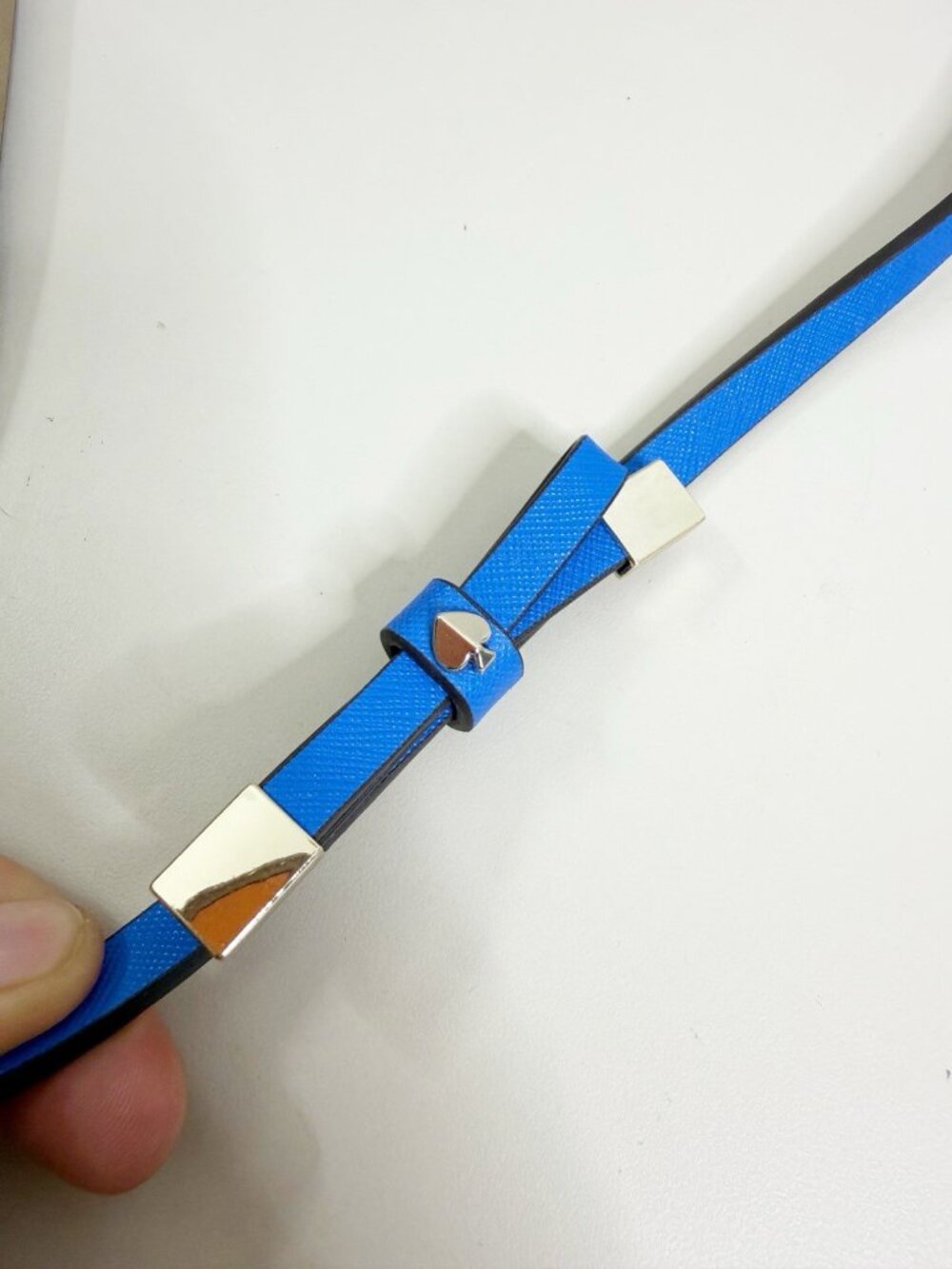 KATE SPADE Large 36" Skinny Patent Shoestring Bow Belt Dark Blue Leather NWT